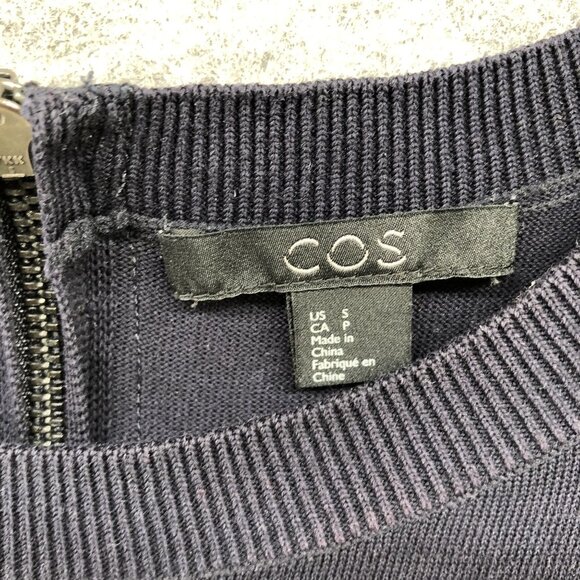 COS 3/4 Sleeve Dress Womens S Navy Blue Crewneck Mixed Media Knit T Shirt - Picture 6 of 10